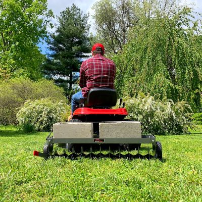 Image showing  Tow-Behind 40 in. Tow Spike Aerator with Transport Wheels and 3-D Galvanized Steel Tines