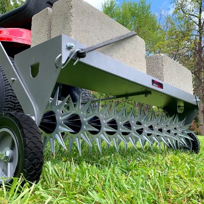 Image showing 7 th Brinly Tow-Behind 40 in. Tow Spike Aerator with Transport Wheels and 3-D Galvanized Steel Tines
