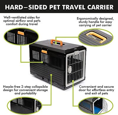 Image showing 9 th Mirapet 1-Door Premium Collapsible Pet Carrier and Crate with Ventilation and Hard Plastic Wall Protection, Large, 28 in.