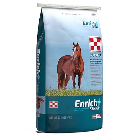 Purina Enrich Plus Senior Ration Balancing Horse Feed, 50 lb. Bag.