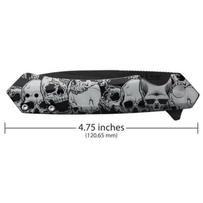 Image showing  3.35 in. Custom Kinzua DLC-Coated Spear Blade Knife, Skull