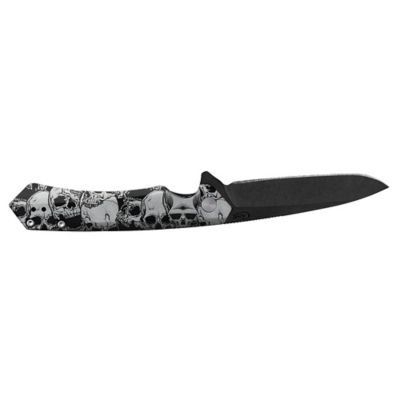 Image showing  3.35 in. Custom Kinzua DLC-Coated Spear Blade Knife, Skull