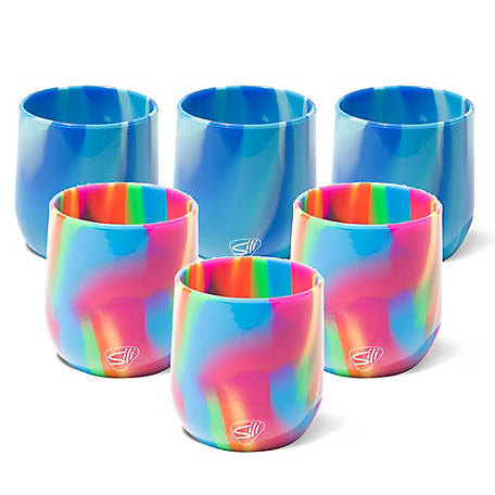 Silipint Silicone 12oz Stemless Wine Glasses: 6 Pack - 3 Hippie Hops & 3 Arctic Sky