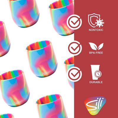 Image showing  Silicone 12oz Stemless Wine Glasses 6 Pack - 3 Hippie Hops & 3 Arctic Sky