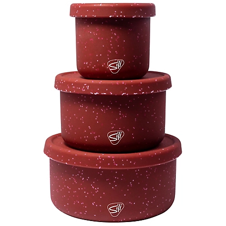Silipint Silicone Lidded Bowls, Set of 3, Speckled Red