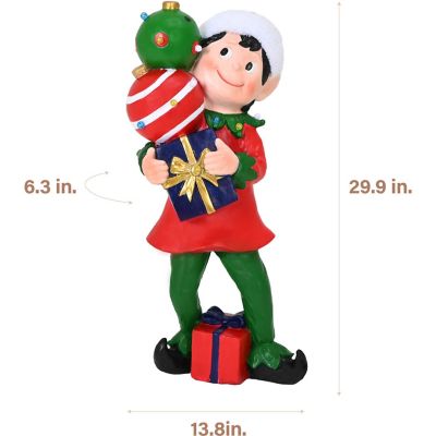 Image showing  30 in. Elf Figurine Holding Presents with Built-in Multicolor LED Lights