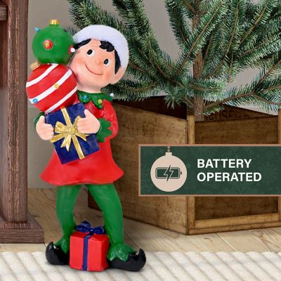 Image showing  30 in. Elf Figurine Holding Presents with Built-in Multicolor LED Lights