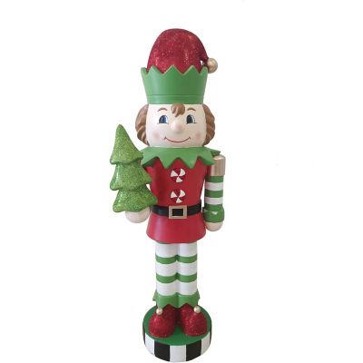 Fraser Hill Farm 48 in. Red/Green Elf Nutcracker Figurine Holding Tree