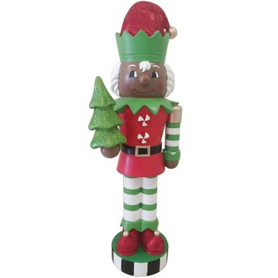 Fraser Hill Farm 48 in. African American Elf Nutcracker Figurine Holding Tree in Red/Green