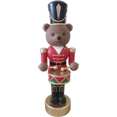 Fraser Hill Farm 48 in. Fiberglass Bear Nutcracker Playing Drum Figurine with Music