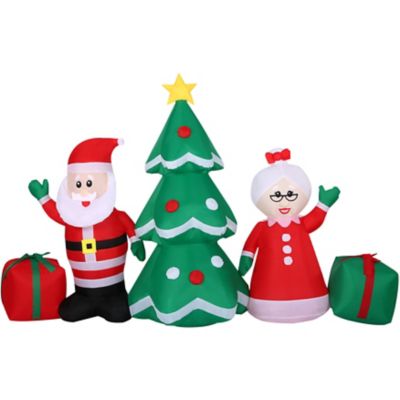 Fraser Hill Farm 7.5 ft. Pre-Lit Santa and Mrs. Claus by Christmas Tree Inflatable Christmas Decoration