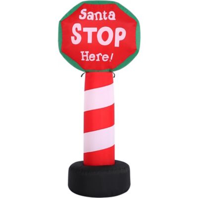 Fraser Hill Farm 3.5 ft. Pre-Lit 'Santa Stop Here' Sign Inflatable Christmas Decoration