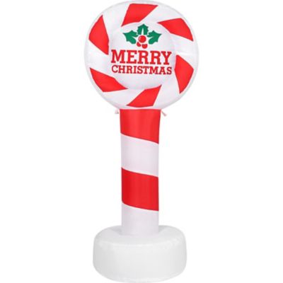 Fraser Hill Farm 4 ft. Tall Prelit 'Merry Christmas' Candy Cane Sign Inflatable