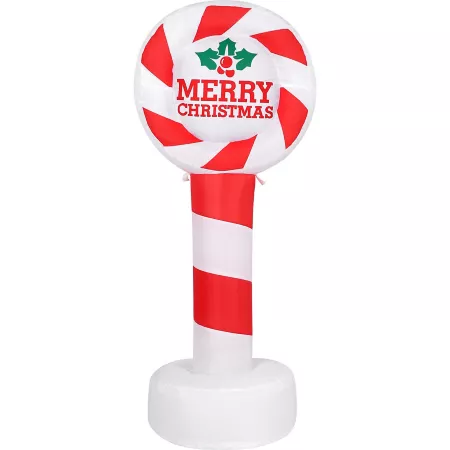 Fraser Hill Farm 4 Feet Tall Pre-Lit Inflatable 'Merry Christmas' Candy Cane Sign Christmas Inflatables