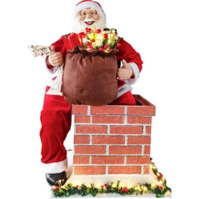 Fraser Hill Farm 48 in. Life-Size Santa in Chimney with Toy Sack and Lights Motion-Activated Christmas Animatronic