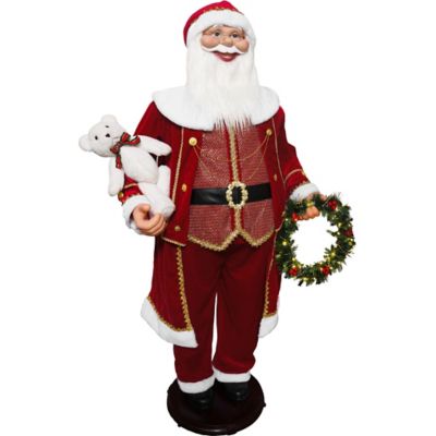 Fraser Hill Farm 58 in. Life-Size Dancing Santa with Bear and Wreath Motion-Activated Christmas Animatronic