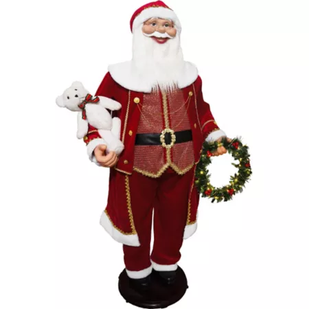 Fraser Hill Farm 58" Life-Size Dancing Santa with Bear and Motion-Activated Animatronic Christmas Wreath Christmas Statues