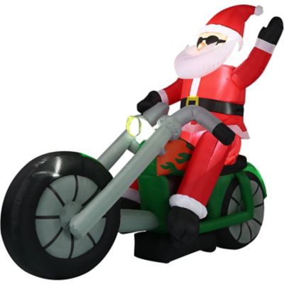 Fraser Hill Farm 6 ft. Pre-Lit Motorcycle Santa Inflatable Christmas Decoration