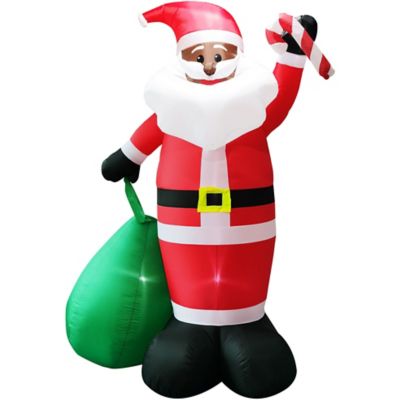 Fraser Hill Farm 10 ft. Tall Prelit African American Santa Holding Toy Sack Inflatable
