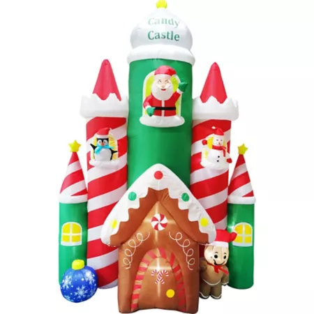 Fraser Hill Farm 10 Foot Pre-Lit Inflatable Candy Castle Christmas Decoration Christmas Inflatables