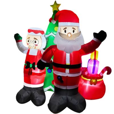 Fraser Hill Farm 6 ft. Tall Prelit Mr. and Mrs. Claus with Tree Inflatable with Music