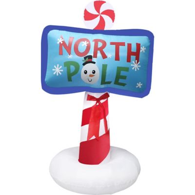 Fraser Hill Farm 6 ft. Pre-Lit North Pole Sign Inflatable Christmas Decoration