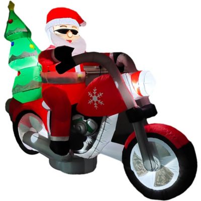 Fraser Hill Farm 7 ft. Wide Prelit Santa on Motorcycle Inflatable