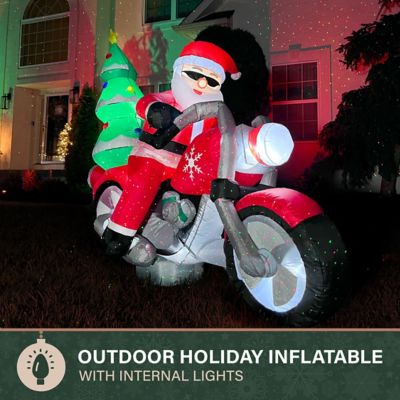 Image showing  7 ft. Wide Prelit Santa on Motorcycle Inflatable