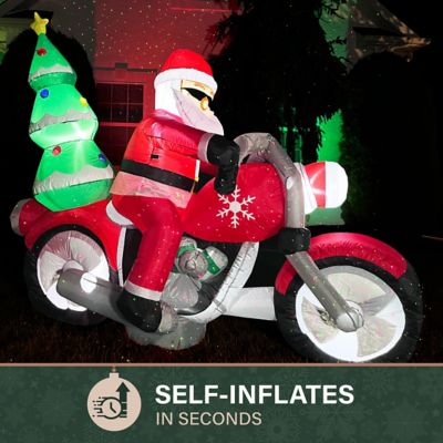 Image showing  7 ft. Wide Prelit Santa on Motorcycle Inflatable