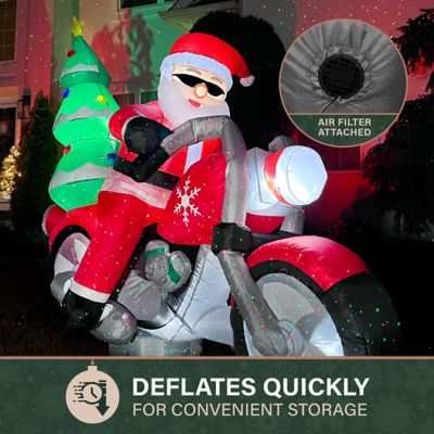 Image showing 5 th Fraser Hill Farm 7 ft. Wide Prelit Santa on Motorcycle Inflatable