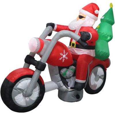 Image showing 7 th Fraser Hill Farm 7 ft. Wide Prelit Santa on Motorcycle Inflatable