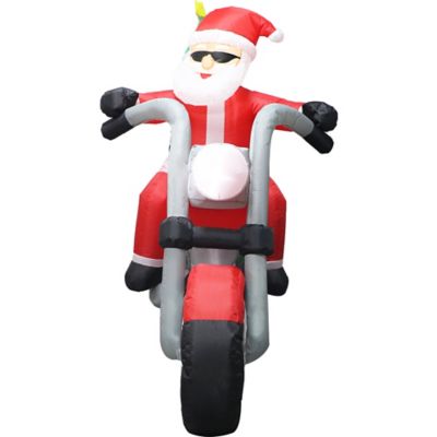 Image showing 8 th Fraser Hill Farm 7 ft. Wide Prelit Santa on Motorcycle Inflatable