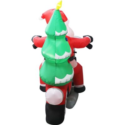 Image showing 9 th Fraser Hill Farm 7 ft. Wide Prelit Santa on Motorcycle Inflatable