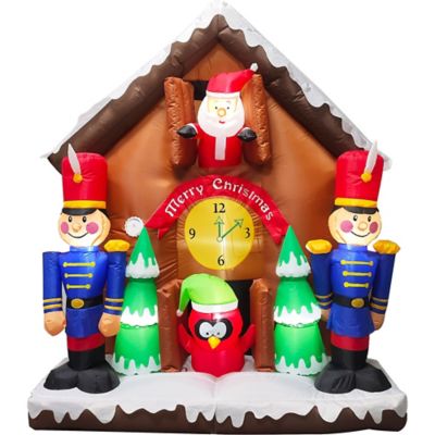 Fraser Hill Farm 6 ft. Tall Prelit Santa Nutcracker Cuckoo Clock Inflatable with Music