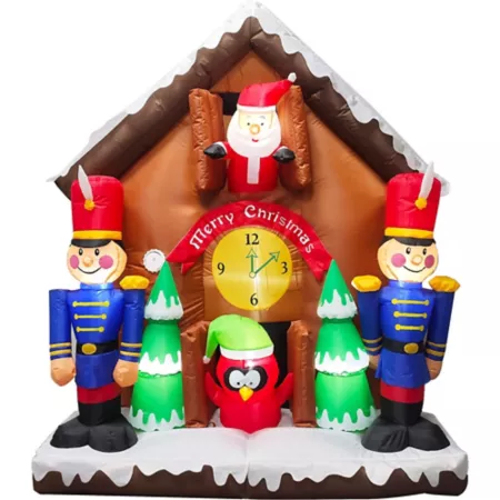 Fraser Hill Farm Inflatable Cuckoo Clock with Music and Pre-Lit Nutcracker 6 Feet Tall Christmas Inflatables