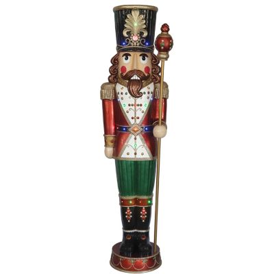 Fraser Hill Farm 76 in. Resin Nutcracker Figurine Holding Staff with Built-in Multicolor LED Lights