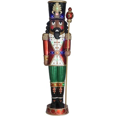 Fraser Hill Farm 76 in. Resin African American Nutcracker Figurine Holding Staff with Built-in Multicolor LED Lights