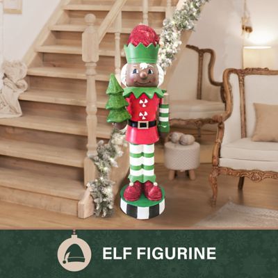 Image showing  36 in. African American Elf Nutcracker Figurine Holding Tree in Red/Green
