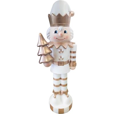 Fraser Hill Farm 36 in. Gold/White Elf Nutcracker Figurine Holding Tree