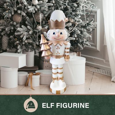 Image showing  36 in. Gold/White Elf Nutcracker Figurine Holding Tree