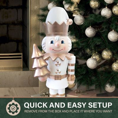 Image showing  36 in. Gold/White Elf Nutcracker Figurine Holding Tree