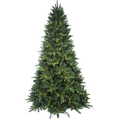 Image showing 9 th Fraser Hill Farm 12ft. York Pine Artificial Christmas Tree, Memory Wire Branches & Dual Multicolor & Warm White 3MM LED Lights