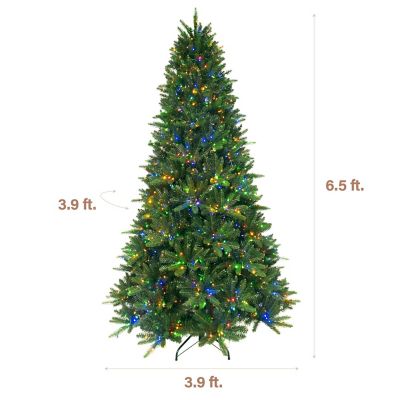 Image showing  6.5ft. York Pine Artificial Christmas Tree, Memory Wire Branches & Dual Multicolor & Warm White 3MM LED Lights