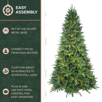 Image showing  6.5ft. York Pine Artificial Christmas Tree, Memory Wire Branches & Dual Multicolor & Warm White 3MM LED Lights