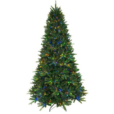 Fraser Hill Farm 7.5ft. York Pine Artificial Christmas Tree, Memory Wire Branches & Dual Multicolor & Warm White 3MM LED Lights
