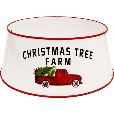 Fraser Hill Farm Metal Christmas Tree Collar With Retro Truck And Tree Design In White