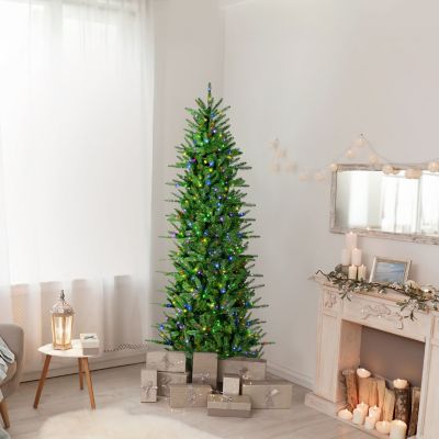 Fraser Hill Farm 6.5ft. Carmel Pine Artificial Christmas Tree, Dual Multicolor & Warm White Fairy LED Lights & Remote Control