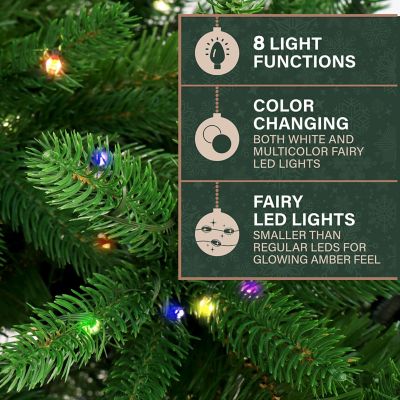 Image showing  6.5ft. Carmel Pine Artificial Christmas Tree, Dual Multicolor & Warm White Fairy LED Lights & Remote Control