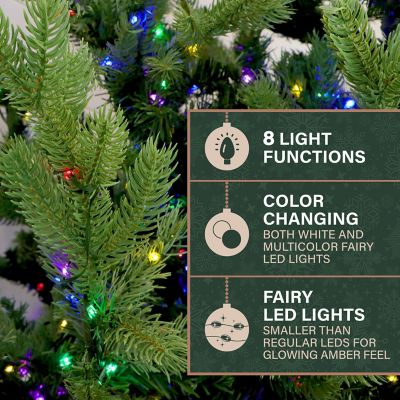 Image showing  7.5ft. Foxtail Pine Artificial Christmas Tree, Dual Multicolor & Warm White Fairy LED Lights & Remote Control