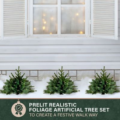 Image showing  Prelit 18 in. Artificial Sidewalk Trees with Warm White LED Lights, Set of 3